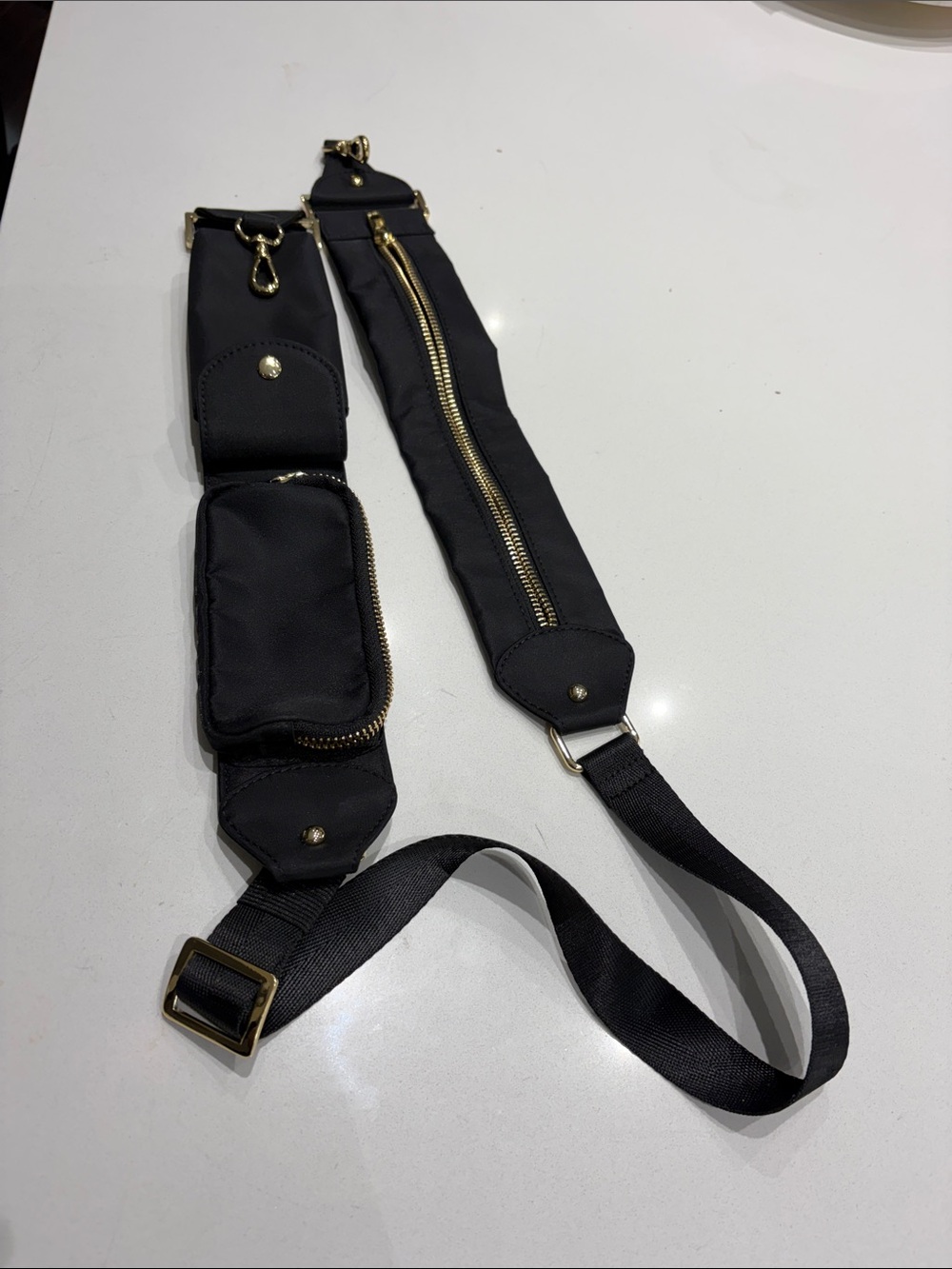 Bandolier Black Belt Bag Strap with Gold Hardware